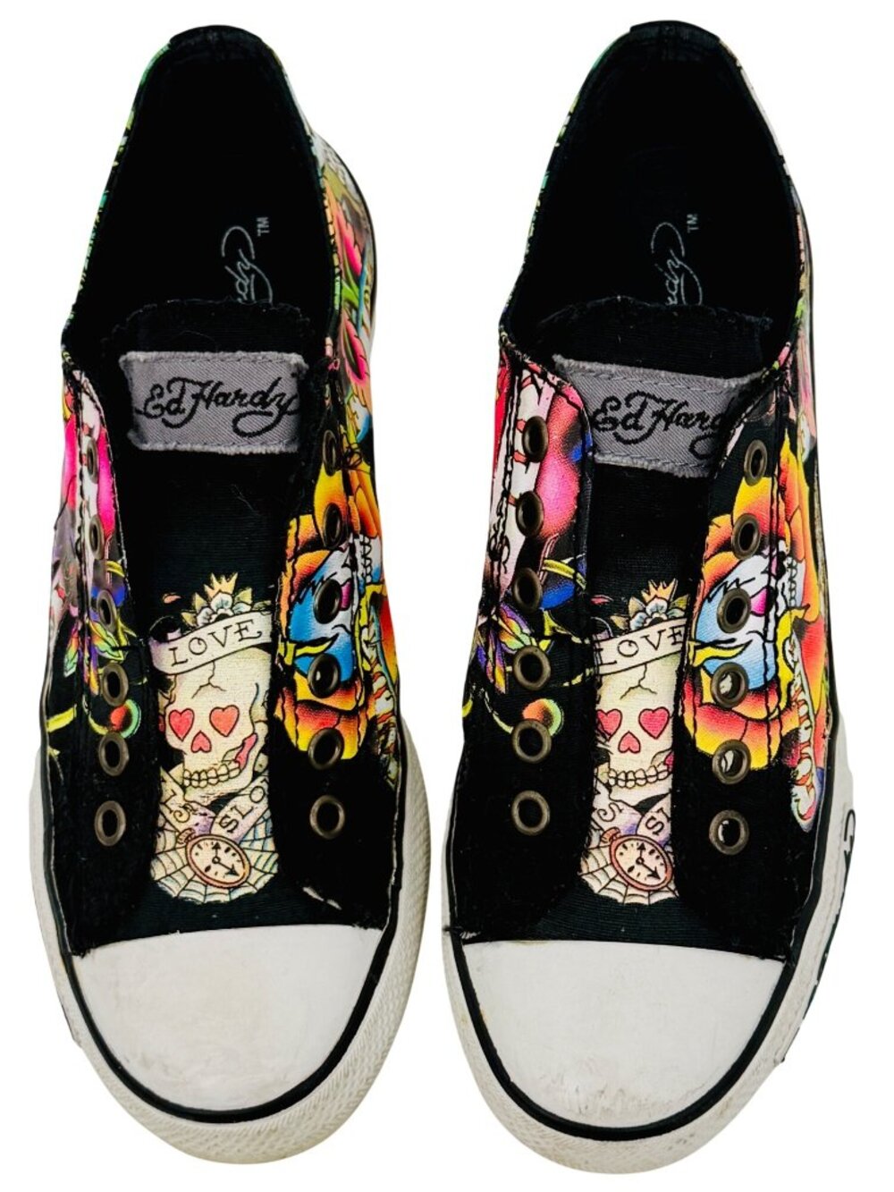 VTG Ed Hardy Black Tattoo Graphic Canvas Sneakers 7 | Trashy Y2K McBling Grunge - Picture 11 of 16